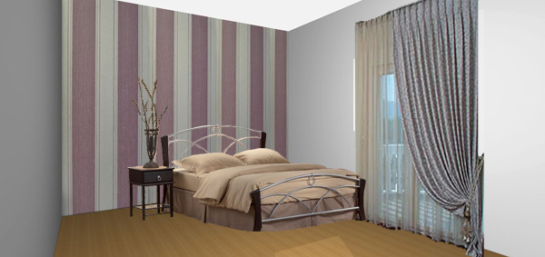 strip wallpaper, wallpaper in bedroom, wallpaper headboard,