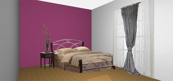 Gray–purple color scheme, wall behind bed, decorate wall behind bed, purple in bedroom