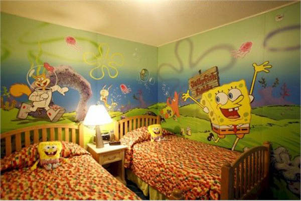 themed shared bedroom, spongebob theme nursery, kid's bedroom theme
