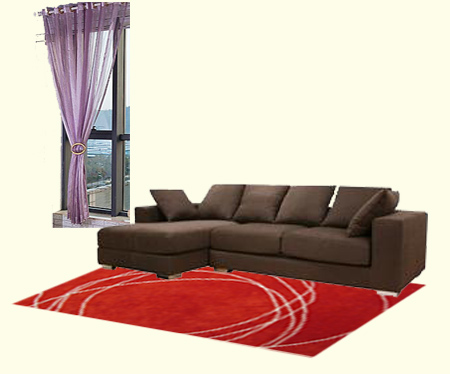 dark brown furniture purple curtain combo