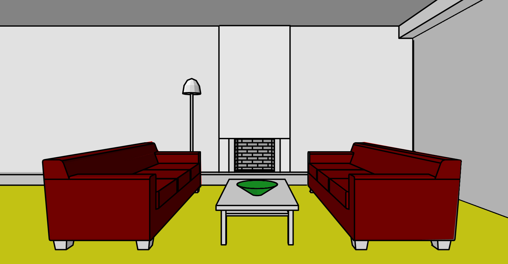 Faca to face sofa arrangement.parallel sofa arrangement, living room arrangement, living room images, living room drawings, perspective living room drawing