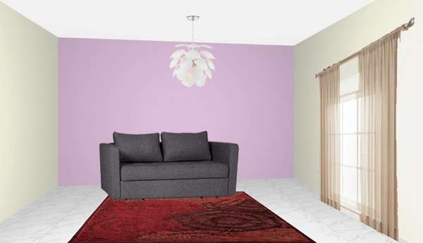 Anna Noifeld carpet04, red rug, beige curtains, lilac paint color