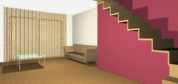 hallway paint color, staircase in the hallway, honey color curtains