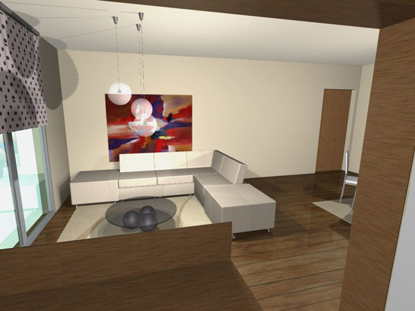 The corner sofa with the large artwork
