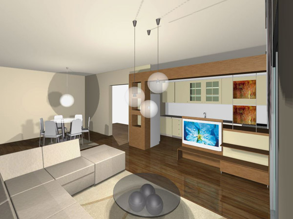 kitchen pass with TV stand