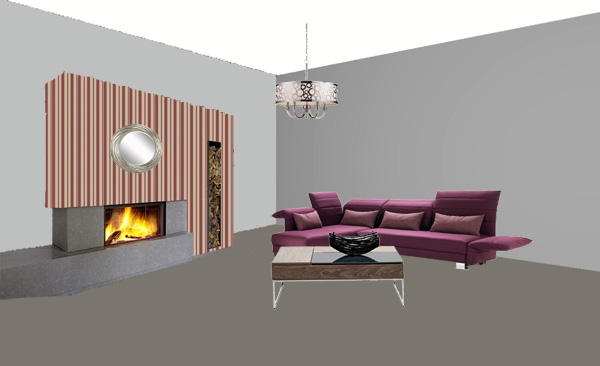 Fedra_living_room03, grey wall color, purple sofa, living room color scheme