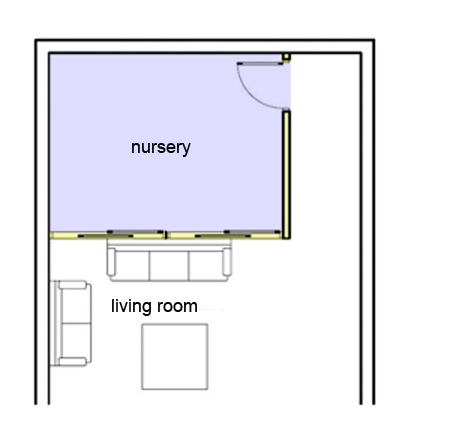 nursery, living room, divede, floor plan