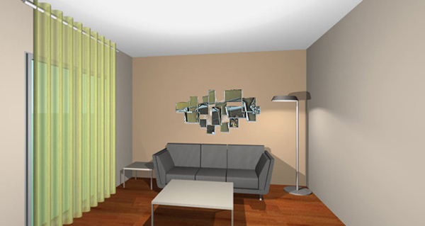 efi living room02ab, a group of mirror pieces behind the sofa