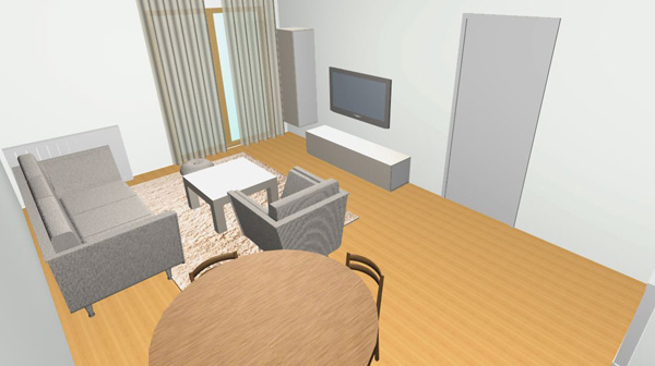 Milena living room04, walnut dining table, TV cabinets, wall mounted TV