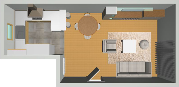 Milena living room plan, flat floor plan, open concept floor plan