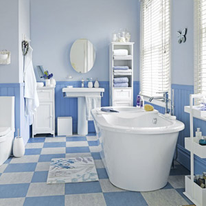 blue-bathroom2, blue wood cladding, blue and white bathroom