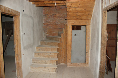 wc under the stairs, wooden staircase