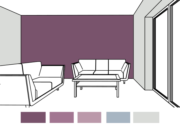 purple color on the wall, purple interior design, purple room