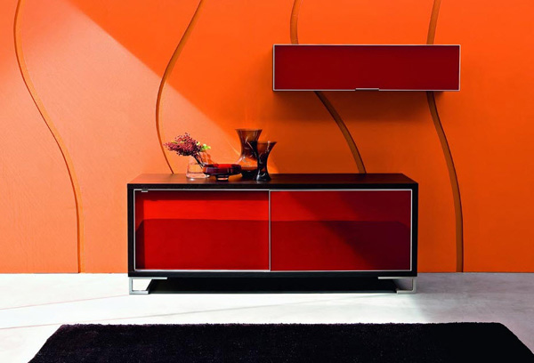 contemporary-wooden-and-glass-sideboard, wenge and red buffet