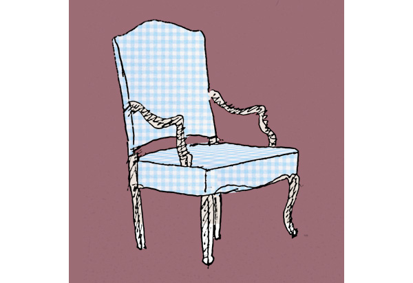 gingham blue armchair