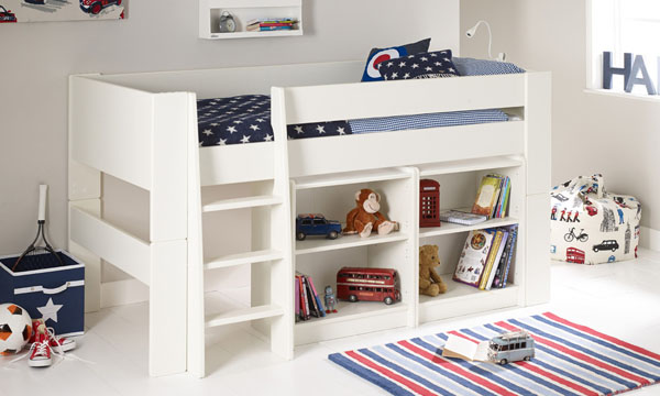 Solitaire White Midsleeper with Two Bookcases