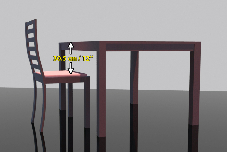 seat height, distance between seat height and table, distance between seat height and tabletop