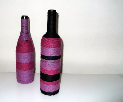 bottle decoration. yarn decoration, bootle art, yarn art