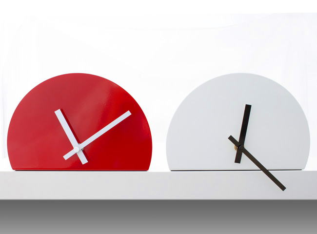 clock, design clocks, modern clocks, red clock, white clock, meta clock, steel clock, design with metal. 