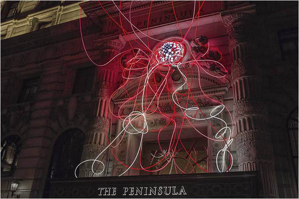 The Peninsula New York, Pink Lotus, light sculpture, LED sculpture, The art in pink, Breast Cancer Awareness Month