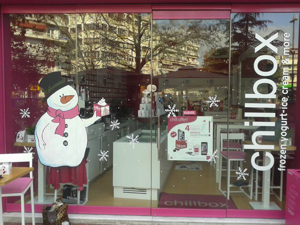 snowman, painting, glass painting, window shop painting