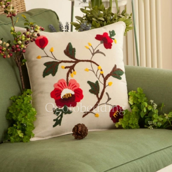 pillow, floral, embroidered