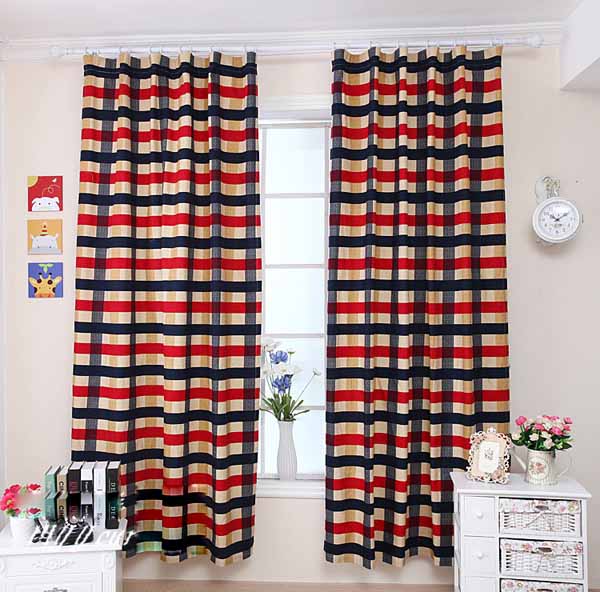 Stylish-Edinburgh-Striped-Thicken-Cotton-Children-Room-Curtain-Two-Panels-X056, boys' curtains, plaid kids' curtains