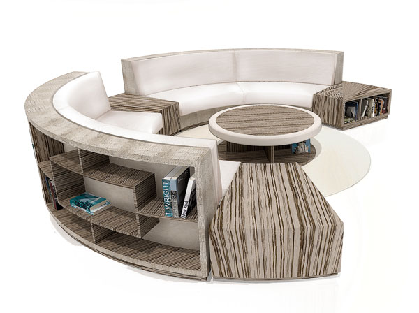 circular leather sectional in white