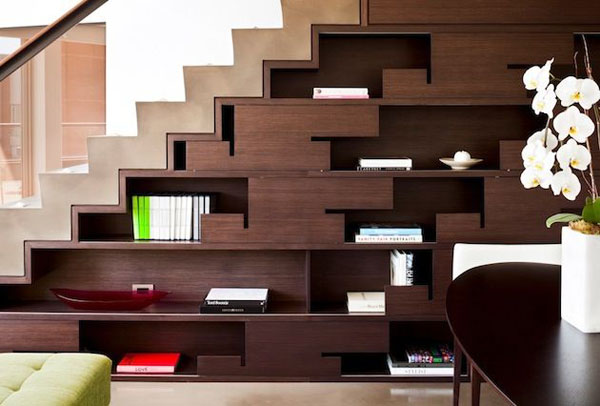 bookcase under the stairs